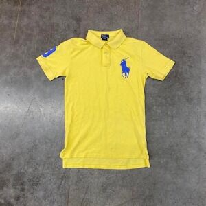 Vintage Polo Ralph Lauren Big Pony Polo Shirt Yellow Blue Logo Women's XS/S